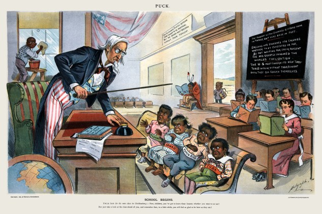 Uncle sam cartoon_School_Begins_(Puck_Magazine_1-25-1899)